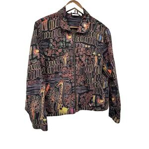 Statement Giraffe Safari Zip Jacket Southwestern Tribal Novelty Print Artsy